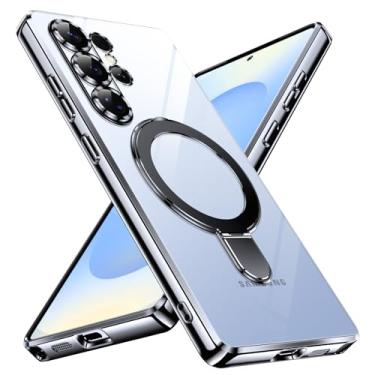 Imagem de YSLBWLE Capa ultrafina de TPU para Samsung Galaxy S25 com suporte magnético [à prova de choque de grau militar] Capa macia flexível antiamarelamento fina e suporte de 360° (preto) 28-s25u-01