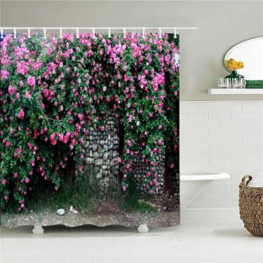 Imagem de Cortina de chuveiro impermeável de tecido de poliéster com estampa de cenário de flores, cortina de banheiro 180 * 200 com ganchos, JK7645, L210xA180 cm