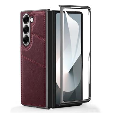 Imagem de HAO RIYLN Capa ultrafina para Samsung Galaxy Z Fold 6, capa galvanizada antiqueda com slots de cartão e suporte capa de couro premium, vermelha, ZFOLD6