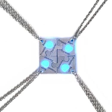 Imagem de ATLVXJL Conjunto de colar com pingente de quebra-cabeça de amizade BFF de aço inoxidável, 4 peças, com função luminosa BFF (prata), Small, Aço inoxidável, Cristal