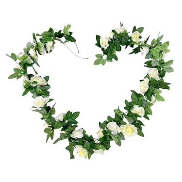 Imagem de HXDISWSM Guirlanda de flores artificiais, 2 peças, 15 pés (7,5 pés x 2 peças), videira rosa de seda branca, flores falsas, hera pendurada, casa, hotel, escritório, festa de casamento, jardim