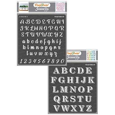 Imagem de Estêncil de letras e números CrafTreat para pintura em madeira, tela, papel, tecido - Bonés Alpha e Precious Alpha - 2 peças - 15 x 15 cm cada - Estêncil de artesanato faça-você-mesmo reutilizável para letras e números