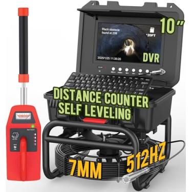 Imagem de Anysun Câmera de esgoto com localizador, câmera de esgoto autonivelante de 50 metros com contador de desconto, monitor HD de 10,1 polegadas com teclado e cabo de 7 mm, zoom 5x (cartão de 16 GB)