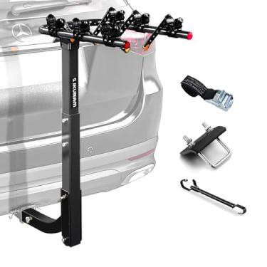 Imagem de 3 suportes para bicicletas, suporte duplo dobrável para carros, caminhões, SUV, serve para receptor de 5 cm, incluindo aperto de engate anti-chocalho e adaptador de barra transversal de bicicleta para