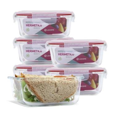 Imagem de Kit 6 Potes Vidro Hermético 800ml Marmita Tampa Plástico - U4home, Ver