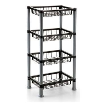 Imagem de Fruteira De Chão Cesto Organizador Frutas 4 Andares Preta Cinza Empilhável, Ideal Para Cozinha