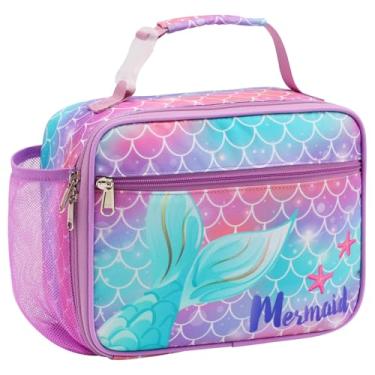 Imagem de Bagseri Lancheira infantil para meninas – Lancheira infantil reutilizável à prova de vazamento e isolada com suporte para garrafa de água, lancheira infantil para creche e escola, cauda de sereia roxa