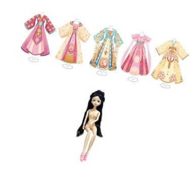 Imagem de MERIGLARE Kit de materiais para roupas antigas chinesas, premium, tradicional, faça você mesmo, fantasia antiga, brinquedo infantil feito à mão, confecção de, 5 Manequins 1 Boneca
