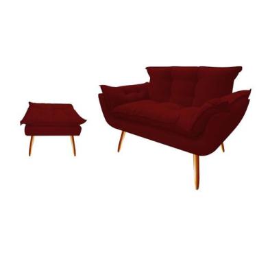 Imagem de Kit Namoradeira +1 Puff Puf Decorativo Opala Suede Marsala Pés Madeira