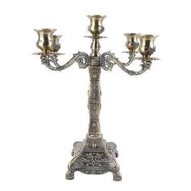 Imagem de QANYEGN Candelabro De Metal, Castiçal Elegante Europeu, Castiçais De Ouro Para Mesa De Jantar De Casamento Festa De Natal Em Casa Decorativa (Bronze cinco cabeças)