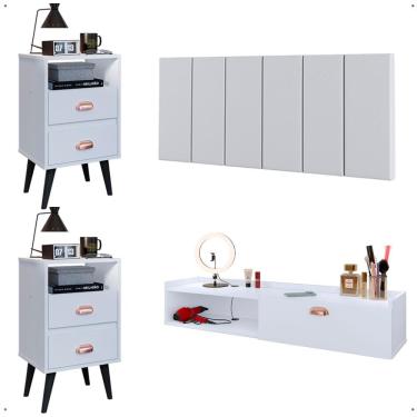 Imagem de Kit 2 Mesas Cabeceira Penteadeira Suspensa Classic Branco Cabeceira Júlia 1,60 Cama Box Queen Size Corino - Lojas RPM