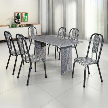 Imagem de Conjunto Sala de Jantar 6 Cadeiras Fortaleza Preto / Prata / Granito