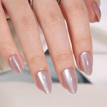 Imagem de RTKHFZE Unhas Postiças De Gel Macio, Prensadas, Amêndoa Com Cola, Ponta Tipo Olho Gato, Bastão Curto Reutilizável Em 16 Tamanhos - Kit 32 Para Presente