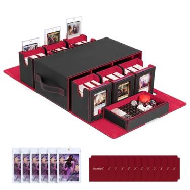 Imagem de UAONO Commander Deck Box for MTG, 6-Deck Modular Card Case with Dice Tray Holds 600+ Double-sleeved Cards, Removable Trading Cards Storage Box with 35PT Magnetic Card Holders for TCG, Black Red