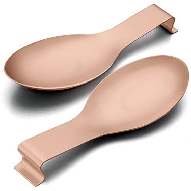 Imagem de E-far Conjunto De 2 Descansos Colher, Suporte Para Concha Em Aço Inoxidável Ouro Rosa, Espátula Metal E Cobre Fogão Cozinha, Tamanho Grande Lavável Na Máquina Lavar Louça