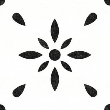 Imagem de HOMETITUTE 10 peças 30 x 30 cm preto e branco floral descascar e colar adesivos de piso de vinil autoadesivos removíveis para cozinha, banheiro, entrada, decoração de casa