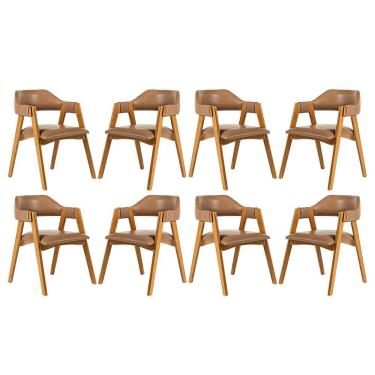 Imagem de Kit 8 Cadeiras Estofada Lua com Encosto Anatômico em Madeira Castanho Courino Castanho L85 RMI