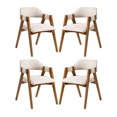 Imagem de Kit 4 Cadeiras de Jantar Lua Estofada em Madeira Maciça Imbuia Linho Bege L60 RMI