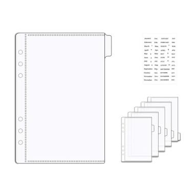 Imagem de 6 divisórias de bolso A5 para fichário sem zipless Envelopes de orçamento transparentes A5 inserções de fichário com 2 adesivos de etiqueta para fichário de orçamento de 6 anéis (A5)