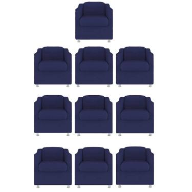 Imagem de Kit 10 Poltronas Bia Decorativa Reforçada Recepção Clinica Salão Sala De Estar Suede Azul Marinho