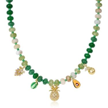 Imagem de KissYan Colar com pingente feminino de contas com pingente de cereja, morango, limão, abacaxi, frutas, moderno, verão, praia, joias para presentes, Cobre, Sem Pedra Preciosa