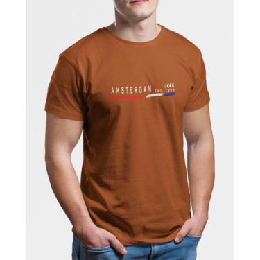 Imagem de Camiseta casual masculina algodão premium amsterdam - NoBrand, Marrom,