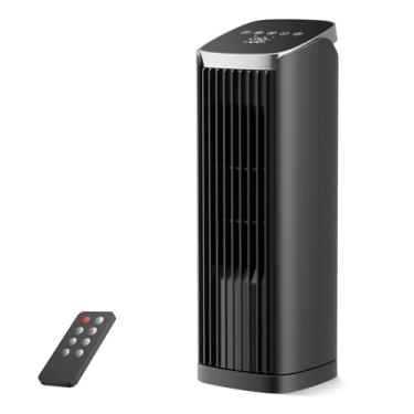 Imagem de PNTCK Ventilador de torre para quarto, ventilador de torre de 33 cm com controle remoto, 4 modos 4 velocidades máx. 7,3 m/, ventilador de mesa oscilante de 70°, tela de LED, 12 temporizadores