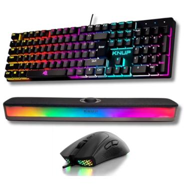 Imagem de Kit Gamer com Teclado Mecânico Switch Blue ABNT2, Mouse 7200 DPI e Soundbar RGB Bluetooth 5.3, Preto