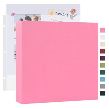 Imagem de Mublalbum Álbum de fotos de 30 x 30 cm, grande, 3 anéis, faça você mesmo, com 20 capas de plástico, 40 páginas, capa de linho, fichário para bebê, viagem, casamento, aniversário e projetos DIY (rosa)