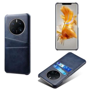 Imagem de Capas Compatível com HUAWEI MATE 50 Pro,Caso de couro PU-Tampa de telefone a prova de choque com 2 slots de cartão,Proteção anti-impressão digital e anti-gota-Blue