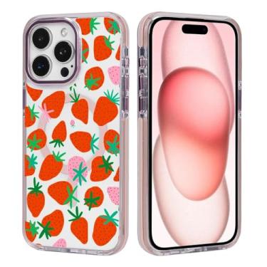 Imagem de TAMEFOX Capa transparente para iPhone 16 Pro Max, com Magsafe, morangos com folhas TPU macio fino magnético para mulheres e meninas capa protetora para iPhone 16 Pro Max-6,9 polegadas (rosa)