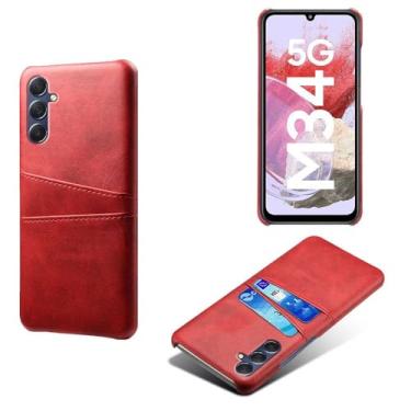 Imagem de Capa compatível com Samsung Galaxy M34 5G, capa de couro PU - Capa de telefone fina à prova de choque com 2 compartimentos para cartão, proteção anti-impressão digital e antiqueda, plástico de couro