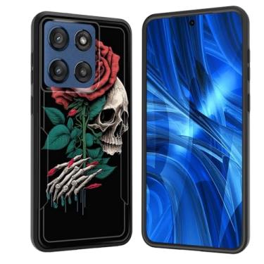 Imagem de JHYYTUJTYP Capa para Moto Edge 2025, [Teste de queda de grau militar] Capa protetora resistente à prova de choque resistente para Motorola Moto Edge 2025, crânio mão vermelha rosa flor