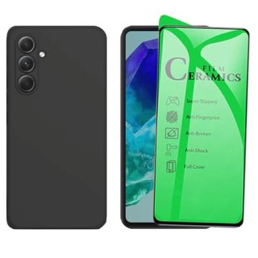 Imagem de Capinha Aveludada Para Galaxy M55 Capa Preta Proteção Câmera + Película Cerâmica Nanogel Anti Impacto