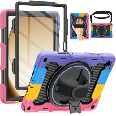 Imagem de ROSROME Capa para Galaxy Tab A9 Plus 5G/A9+ (11 polegadas) com protetor de tela HD e alça de ombro, proteção contra quedas de 4,5 m, capa com alça de mão com suporte 360 para tablet Samsung A9Plus