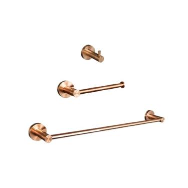 Imagem de Conjunto de banheiro em ouro rosa escovado - Suporte para papel higiênico e saboneteira em aço inoxidável - Acessórios para montagem em parede, conjunto de 3 peças A