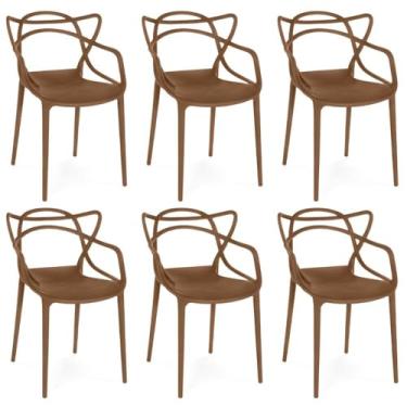 Imagem de Kit 6 Cadeiras de Jantar Allegra Prática Empilhável - Marrom