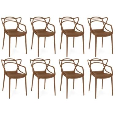 Imagem de Kit 8 Cadeiras de Jantar Allegra Prática Empilhável - Marrom