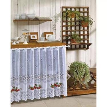 Imagem de Cortina Pia Renda Branca Morango 2,00Larg X0,80 Alt Cozinha - Interlar