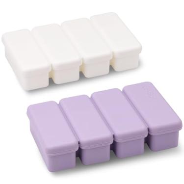 Imagem de 2 bandejas de silicone para cubos de gelo com tampa, bandeja grande de freezer de 4 grades para coquetel de uísque, recipientes de alimentos em forma de bloco de gelo de fácil liberação para molhos de