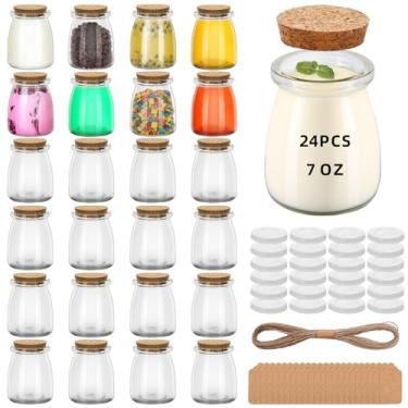 Imagem de 24 frascos de vidro pequenos de 200 ml com tampas de cortiça, frascos de vela vazios para fazer velas, recipiente de iogurte com tampas de PE para lembrancinhas de casamento, pote de presente, chá de