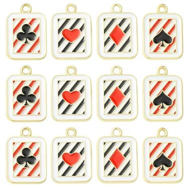 Imagem de SUNNYCLUE 1 caixa, 24 peças, 4 estilos de pingentes de pôquer, pingentes de cartas de baralho, liga esmaltada, ouro claro, retangular, espadas, clube de diamante, cartões de coração, pingentes para