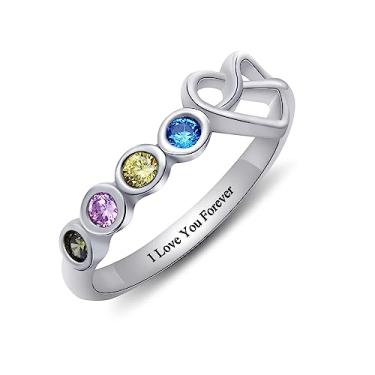 Imagem de AREH Anel de pedra do mês de nascimento personalizado com nó de coração em prata esterlina BFF Anel de amizade para mulheres anel de compromisso com nó de amor, Metal não precioso, Zircônia cúbica