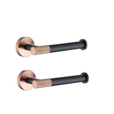 Imagem de Conjunto de banheiro em ouro rosa - Suporte para saboneteira e papel higiênico - Ferragens para montagem em parede, 2 suportes para papel