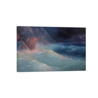 Imagem de Ivan Aivazovsky Impressão de arte de parede em tela - Imagem de arte em tela com moldura de madeira - Pôster de reproduções de pinturas famosas para decoração de casa - Mar Negro tempestuoso 50 x 75