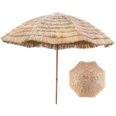 Imagem de Guarda-sol De Palha, Guarda-sol De Praia De Grama Estilo Havaiano Com 8 Costelas, Guarda-chuva Tiki Tropical Portátil Ao Ar Livre Para Jardim De Pátio De Praia