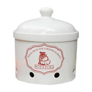 Imagem de AFXGUSD Recipiente para Armazenamento de Batatas, Recipiente de Armazenamento com Tampa, Recipiente Rústico para Alimentos, Pote de Porcelana para Decoração D