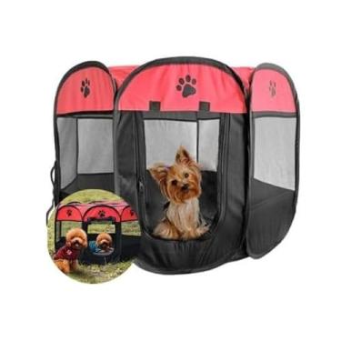 Imagem de Cercado Casinha Portátil Dobrável para Cachorro | Tela Mesh Resistente à Água | Vermelho e Preto