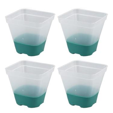 Imagem de lyrlody Vaso de Viveiro de Plástico Reutilizável, Base Flexível de Silicone, Orifícios de Drenagem, Vasos Quadrados Com Rótulos para Mudas e Cúpulas de Umidade das Plantas (GREEN)