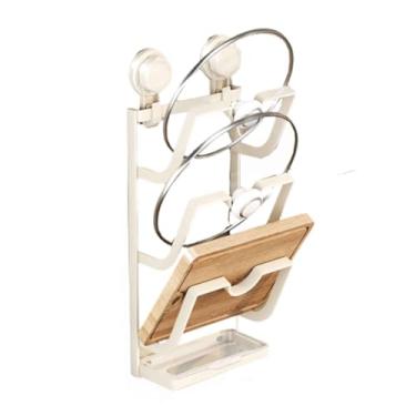 Imagem de Bandeja de cozimento rack de armazenamento para prateleiras de armário, suporte de tábua de cortar, suporte de parede de cozinha, multifuncional, estilo ventosa, economiza espaço com bandeja coletora